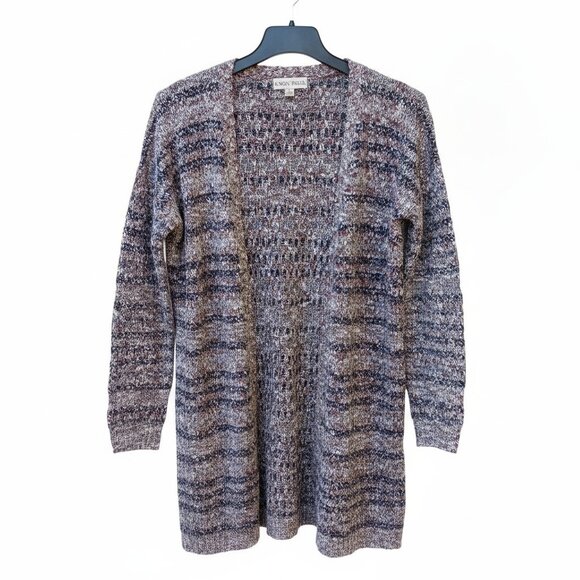 Knox Rose Cardigan Open front sweater womens size large Marled Purple Black Knit - Picture 1 of 5